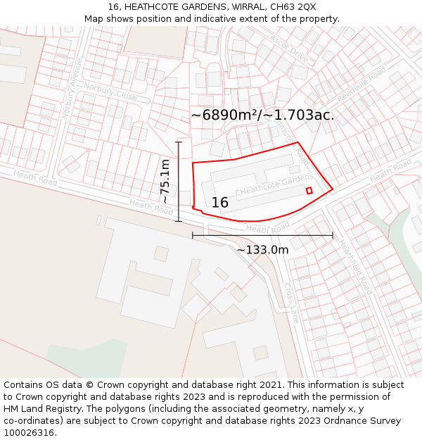 16, HEATHCOTE GARDENS, WIRRAL, CH63 2QX: Plot and title map