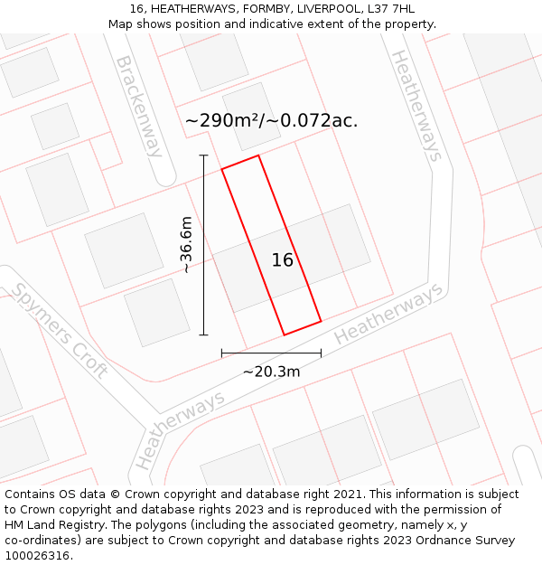16, HEATHERWAYS, FORMBY, LIVERPOOL, L37 7HL: Plot and title map