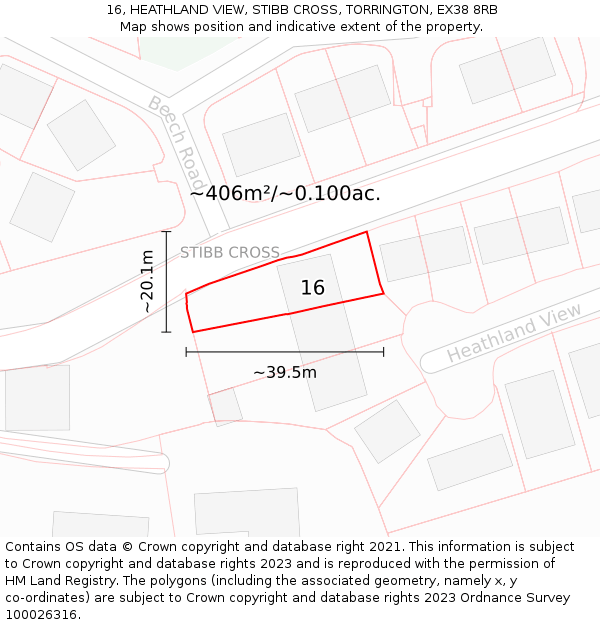16, HEATHLAND VIEW, STIBB CROSS, TORRINGTON, EX38 8RB: Plot and title map