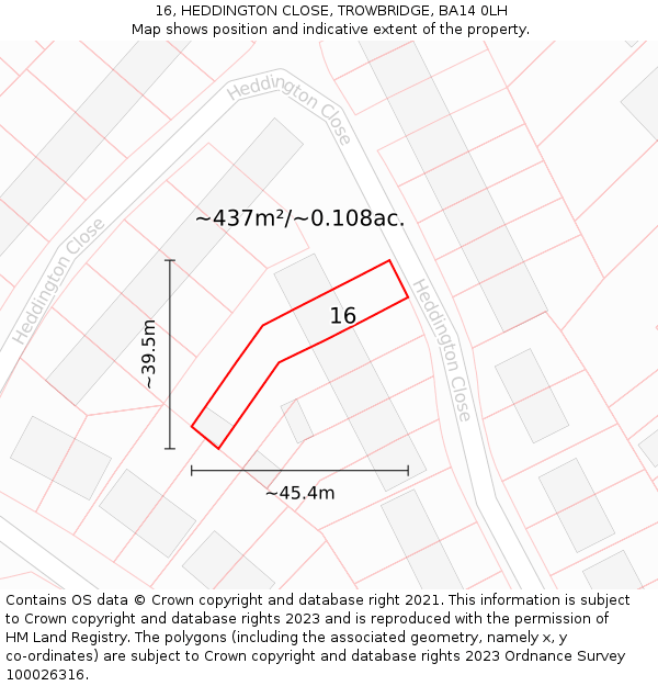 16, HEDDINGTON CLOSE, TROWBRIDGE, BA14 0LH: Plot and title map