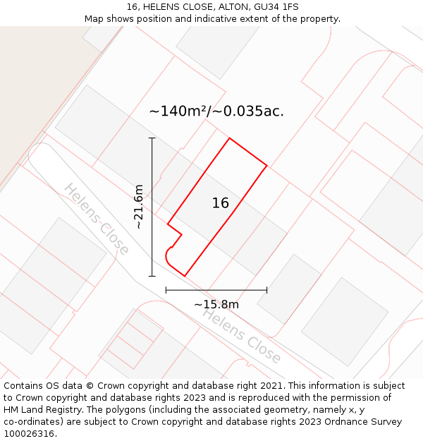 16, HELENS CLOSE, ALTON, GU34 1FS: Plot and title map