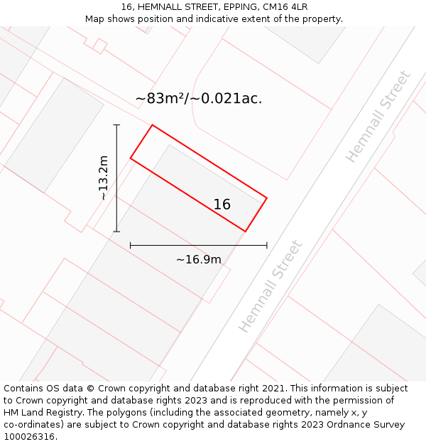 16, HEMNALL STREET, EPPING, CM16 4LR: Plot and title map
