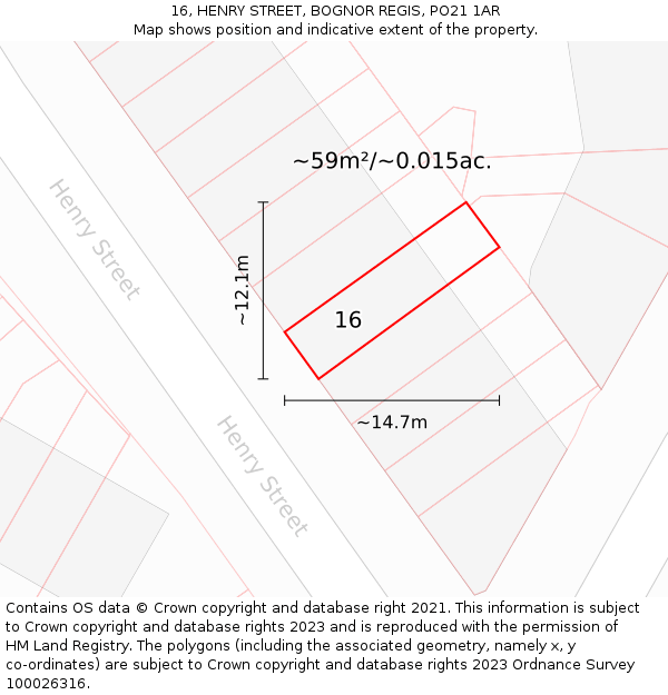 16, HENRY STREET, BOGNOR REGIS, PO21 1AR: Plot and title map