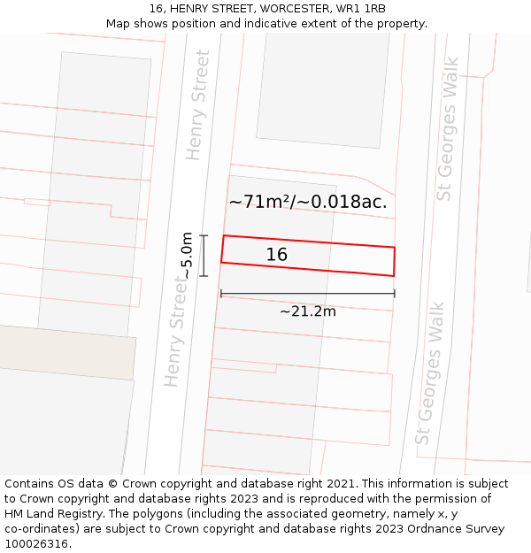 16, HENRY STREET, WORCESTER, WR1 1RB: Plot and title map