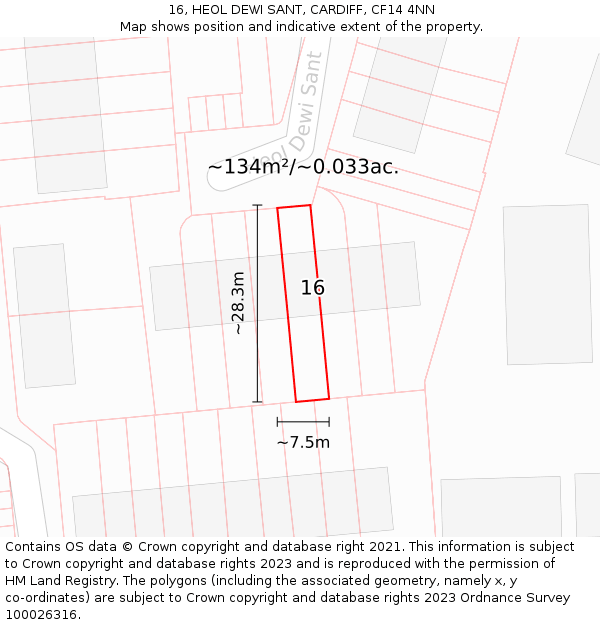 16, HEOL DEWI SANT, CARDIFF, CF14 4NN: Plot and title map