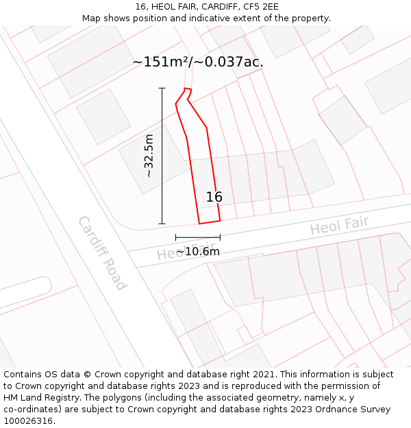 16, HEOL FAIR, CARDIFF, CF5 2EE: Plot and title map