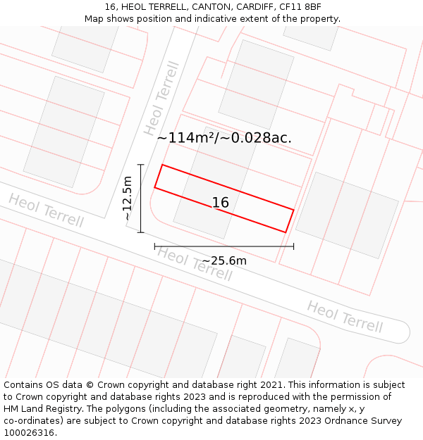 16, HEOL TERRELL, CANTON, CARDIFF, CF11 8BF: Plot and title map