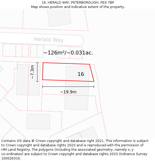 16, HERALD WAY, PETERBOROUGH, PE4 7BP: Plot and title map