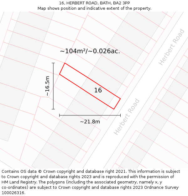 16, HERBERT ROAD, BATH, BA2 3PP: Plot and title map