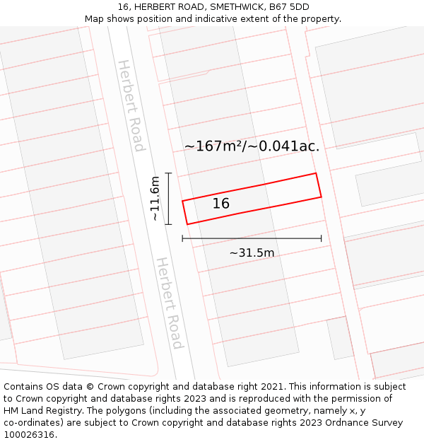 16, HERBERT ROAD, SMETHWICK, B67 5DD: Plot and title map