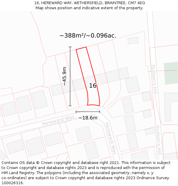 16, HEREWARD WAY, WETHERSFIELD, BRAINTREE, CM7 4EG: Plot and title map