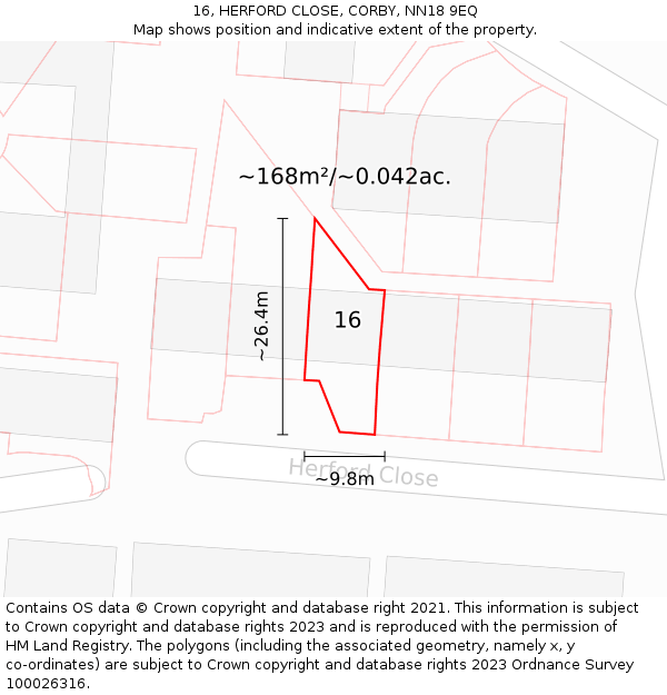 16, HERFORD CLOSE, CORBY, NN18 9EQ: Plot and title map