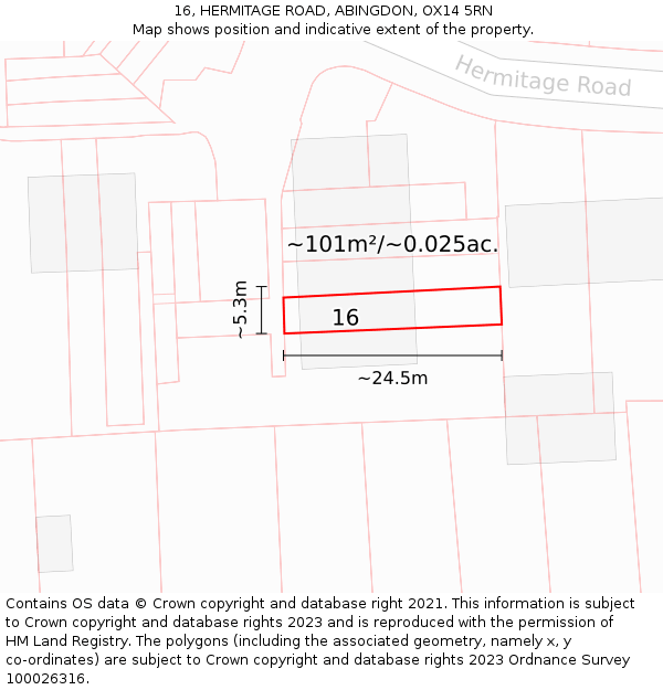 16, HERMITAGE ROAD, ABINGDON, OX14 5RN: Plot and title map
