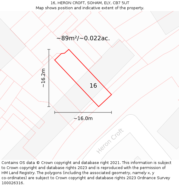 16, HERON CROFT, SOHAM, ELY, CB7 5UT: Plot and title map