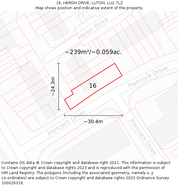 16, HERON DRIVE, LUTON, LU2 7LZ: Plot and title map