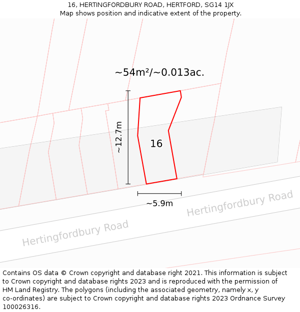 16, HERTINGFORDBURY ROAD, HERTFORD, SG14 1JX: Plot and title map