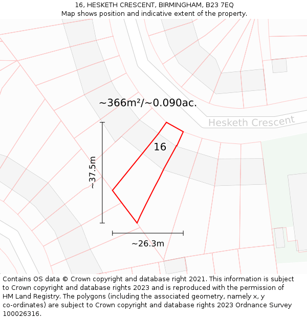 16, HESKETH CRESCENT, BIRMINGHAM, B23 7EQ: Plot and title map