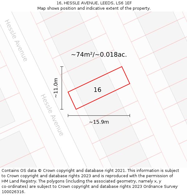16, HESSLE AVENUE, LEEDS, LS6 1EF: Plot and title map