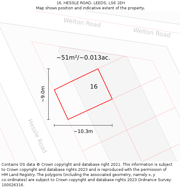 16, HESSLE ROAD, LEEDS, LS6 1EH: Plot and title map