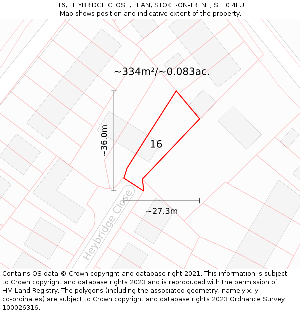 16, HEYBRIDGE CLOSE, TEAN, STOKE-ON-TRENT, ST10 4LU: Plot and title map