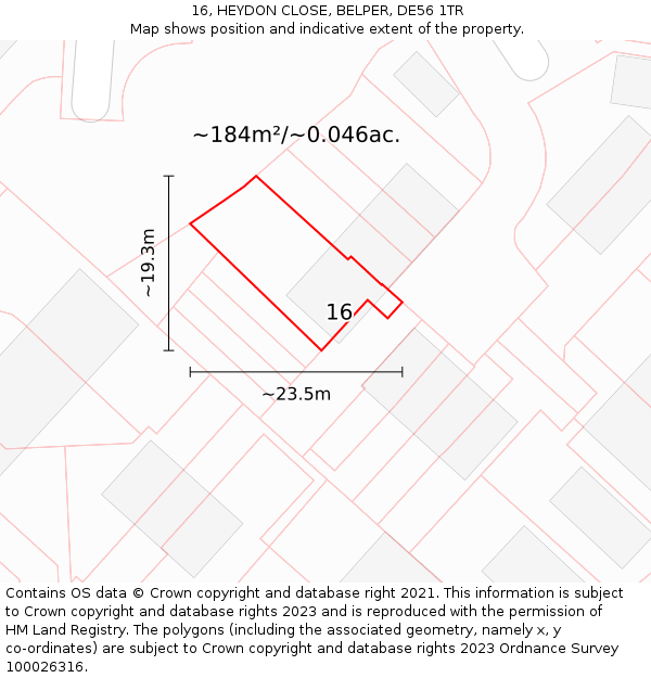 16, HEYDON CLOSE, BELPER, DE56 1TR: Plot and title map