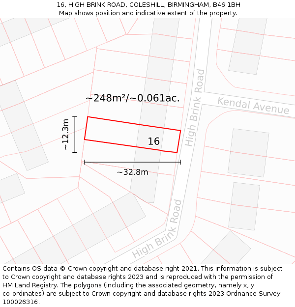 16, HIGH BRINK ROAD, COLESHILL, BIRMINGHAM, B46 1BH: Plot and title map