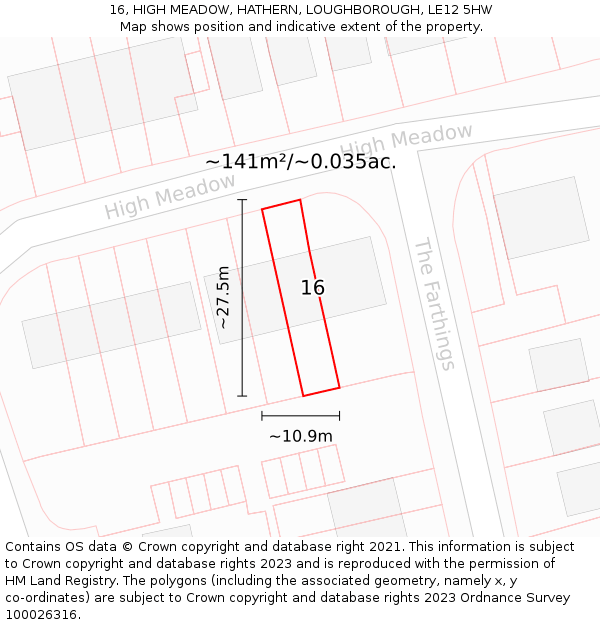 16, HIGH MEADOW, HATHERN, LOUGHBOROUGH, LE12 5HW: Plot and title map