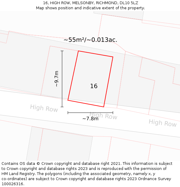 16, HIGH ROW, MELSONBY, RICHMOND, DL10 5LZ: Plot and title map