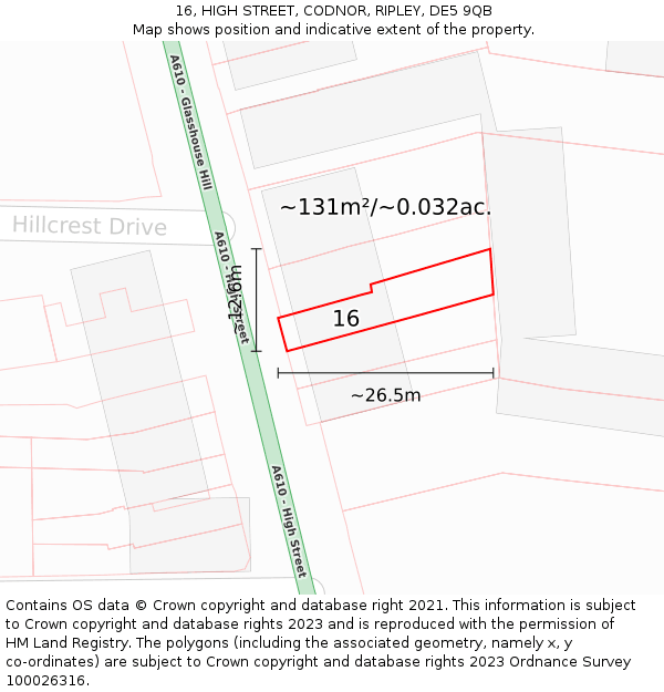 16, HIGH STREET, CODNOR, RIPLEY, DE5 9QB: Plot and title map