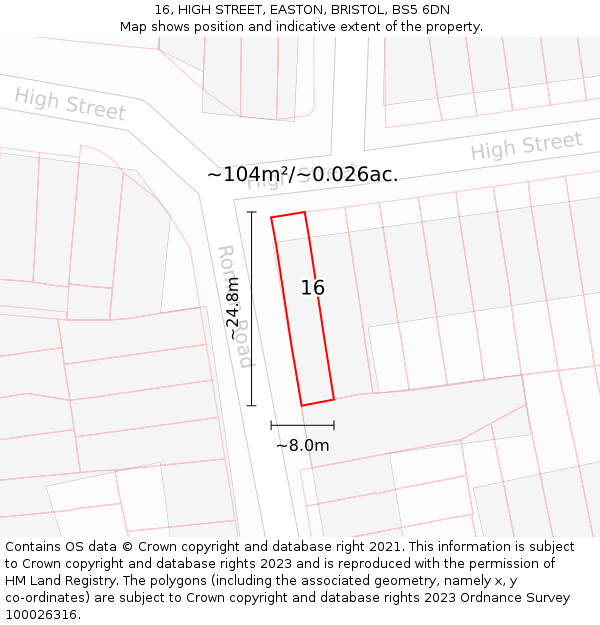 16, HIGH STREET, EASTON, BRISTOL, BS5 6DN: Plot and title map