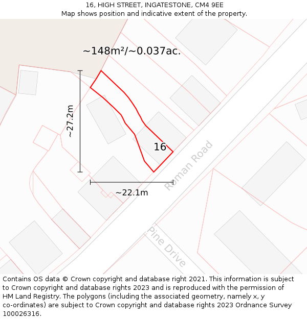 16, HIGH STREET, INGATESTONE, CM4 9EE: Plot and title map