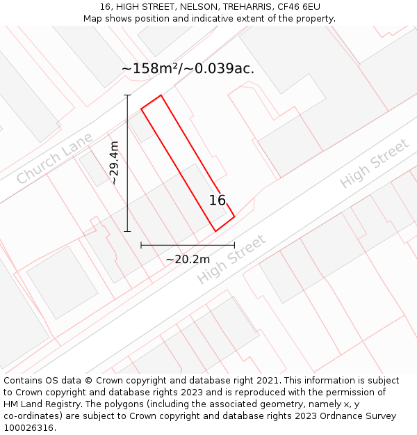 16, HIGH STREET, NELSON, TREHARRIS, CF46 6EU: Plot and title map