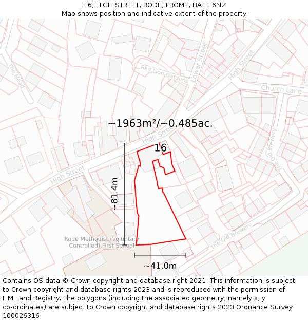 16, HIGH STREET, RODE, FROME, BA11 6NZ: Plot and title map