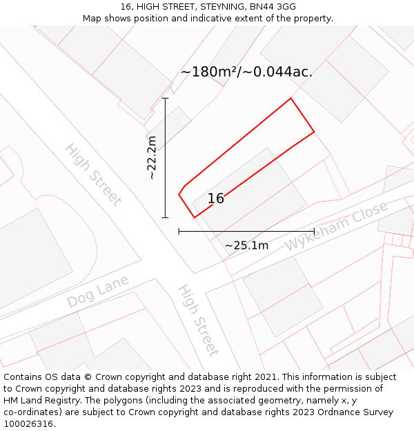 16, HIGH STREET, STEYNING, BN44 3GG: Plot and title map