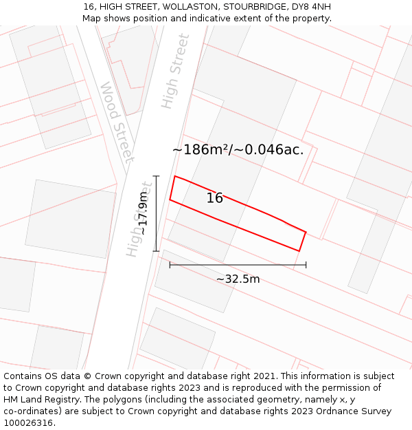 16, HIGH STREET, WOLLASTON, STOURBRIDGE, DY8 4NH: Plot and title map