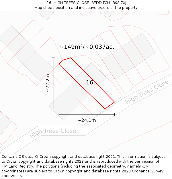 16, HIGH TREES CLOSE, REDDITCH, B98 7XJ: Plot and title map