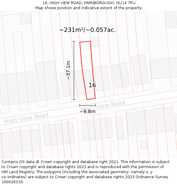 16, HIGH VIEW ROAD, FARNBOROUGH, GU14 7PU: Plot and title map
