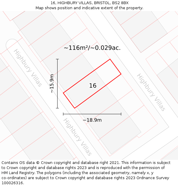 16, HIGHBURY VILLAS, BRISTOL, BS2 8BX: Plot and title map