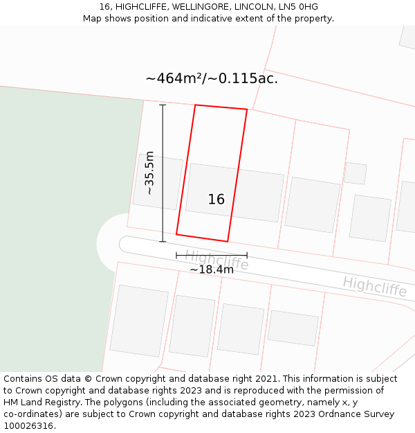 16, HIGHCLIFFE, WELLINGORE, LINCOLN, LN5 0HG: Plot and title map