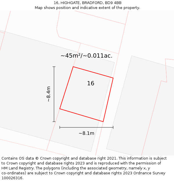 16, HIGHGATE, BRADFORD, BD9 4BB: Plot and title map