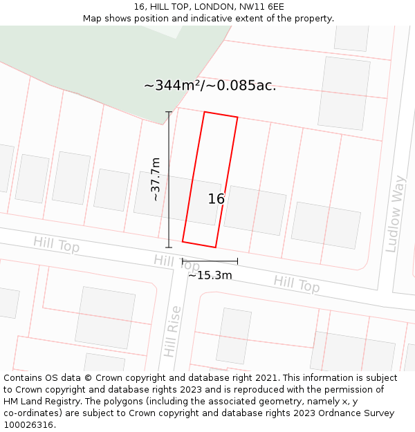 16, HILL TOP, LONDON, NW11 6EE: Plot and title map