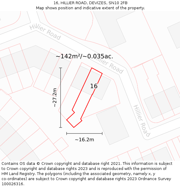 16, HILLIER ROAD, DEVIZES, SN10 2FB: Plot and title map