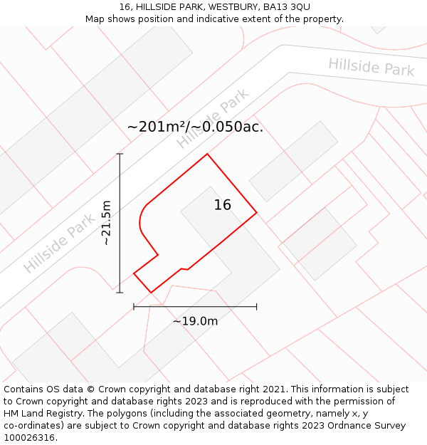 16, HILLSIDE PARK, WESTBURY, BA13 3QU: Plot and title map