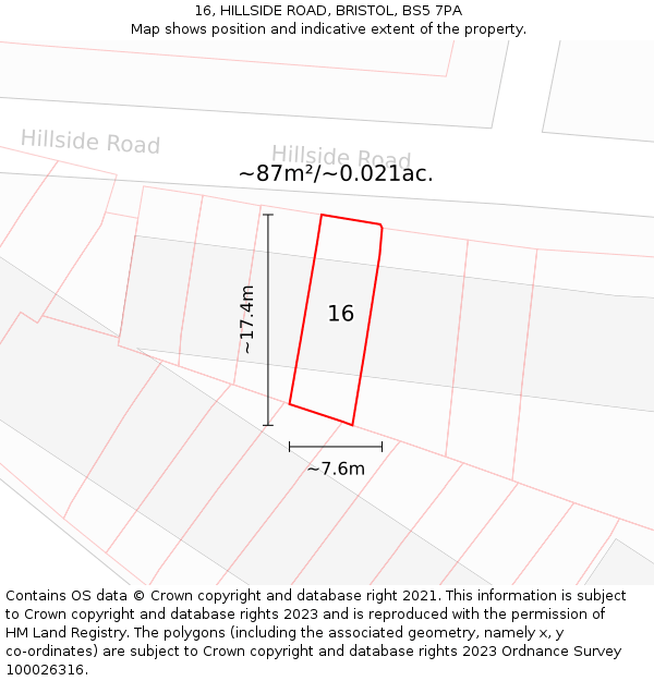 16, HILLSIDE ROAD, BRISTOL, BS5 7PA: Plot and title map