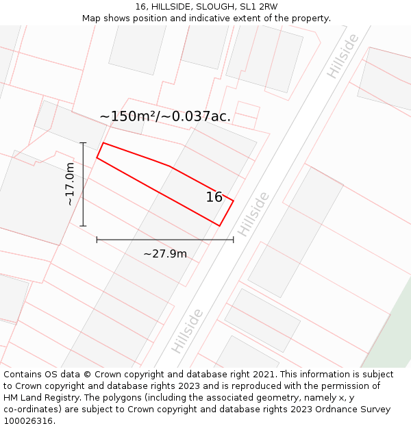 16, HILLSIDE, SLOUGH, SL1 2RW: Plot and title map