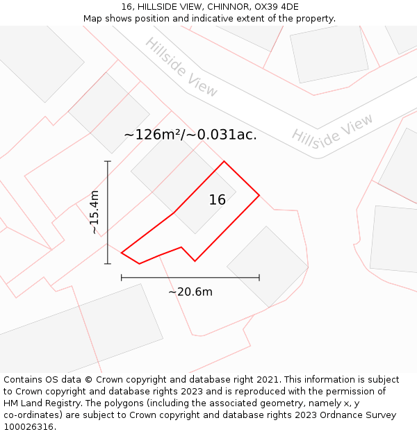 16, HILLSIDE VIEW, CHINNOR, OX39 4DE: Plot and title map