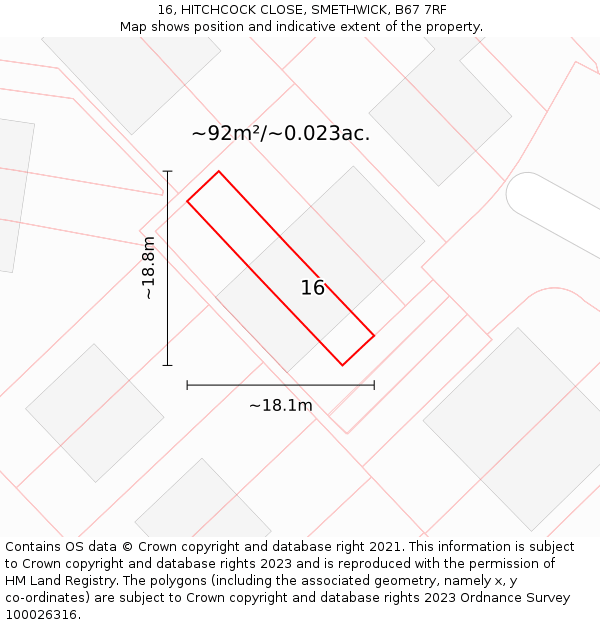 16, HITCHCOCK CLOSE, SMETHWICK, B67 7RF: Plot and title map