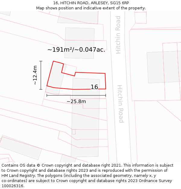 16, HITCHIN ROAD, ARLESEY, SG15 6RP: Plot and title map