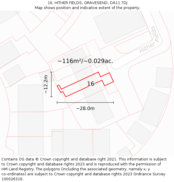 16, HITHER FIELDS, GRAVESEND, DA11 7DJ: Plot and title map