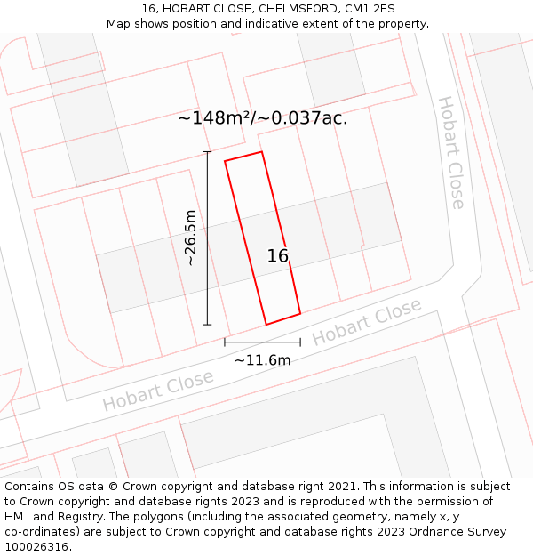 16, HOBART CLOSE, CHELMSFORD, CM1 2ES: Plot and title map